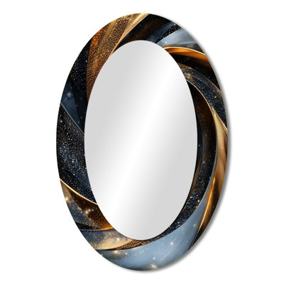Abstract Spirals In Gold And Black Tones II - Gold Modern Oval Wall Mirror