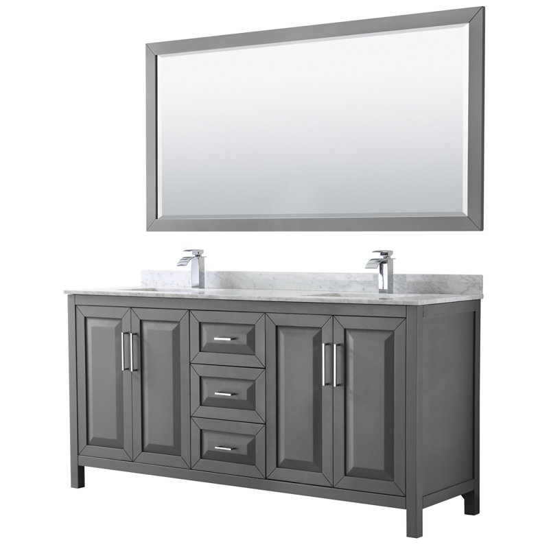 Daria 72'' W Double Vanity, Polished Chrome, White Cultured Marble, White