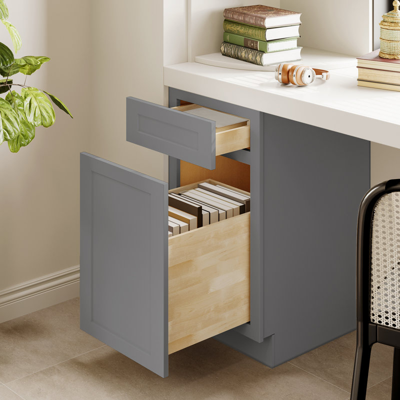 18"W * 29.5"H * 24"D Shaker Grey Ready to Assemble 2-Drawer File Base Cabinet, Shaker Grey