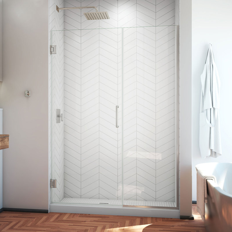 DreamLine Unidoor Plus 50 - 50.5 inch W x 72 inch H Frameless Hinged Shower Door in Brushed Nickel, Brushed Nickel, 50.5"