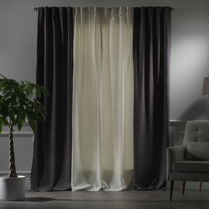 Decorative Window Curtain Each Panel 27'' Wide, 27" W x 95" L, Cream/Gray