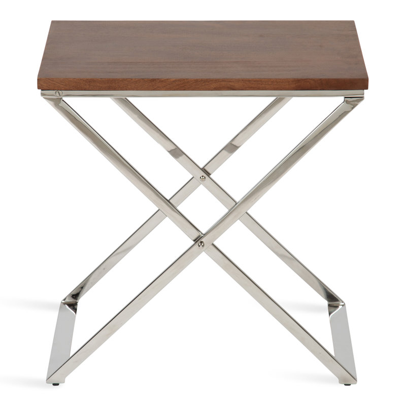 Table de bout Egmont, Plateau noyer brun / base argent