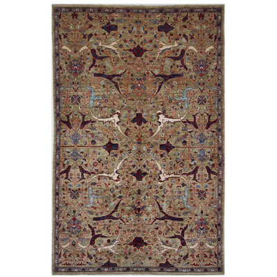 High-Quality Hand-Knotted Green And Navy Area Rug
