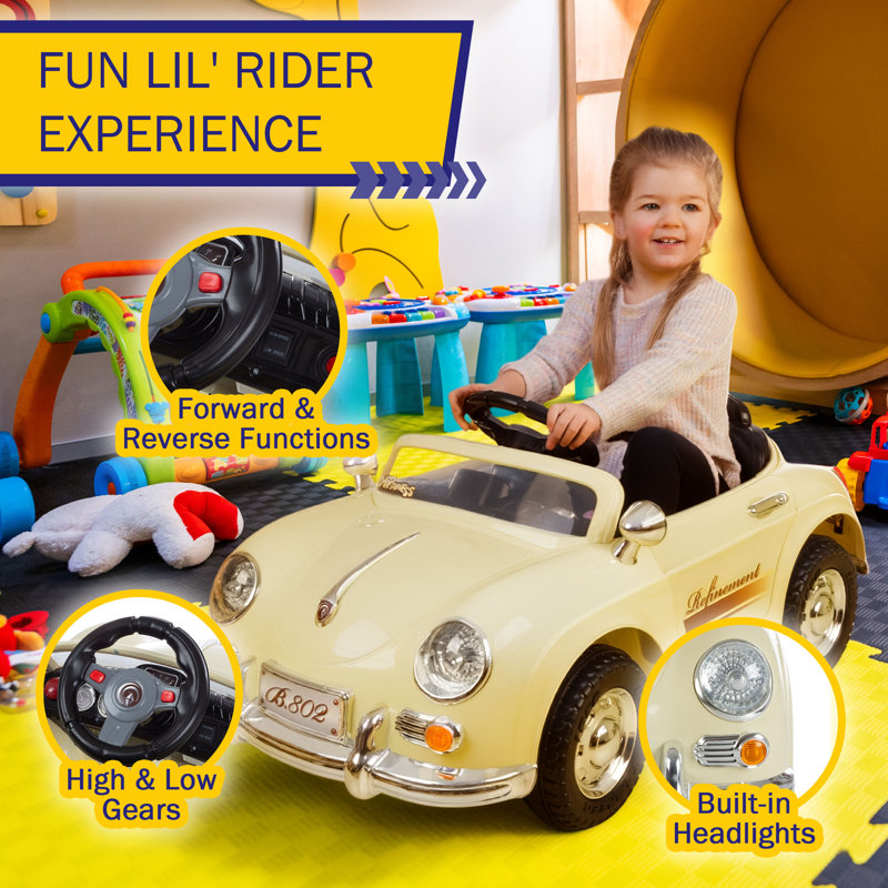 Kids Ride on Car with Remote - Classic Toddler Car for Kids Ages 3-6 - 6V Battery-Powered Ride on with Lights and AUX Port, Kids Ride on Toys by Lil' Rider (Cream)
