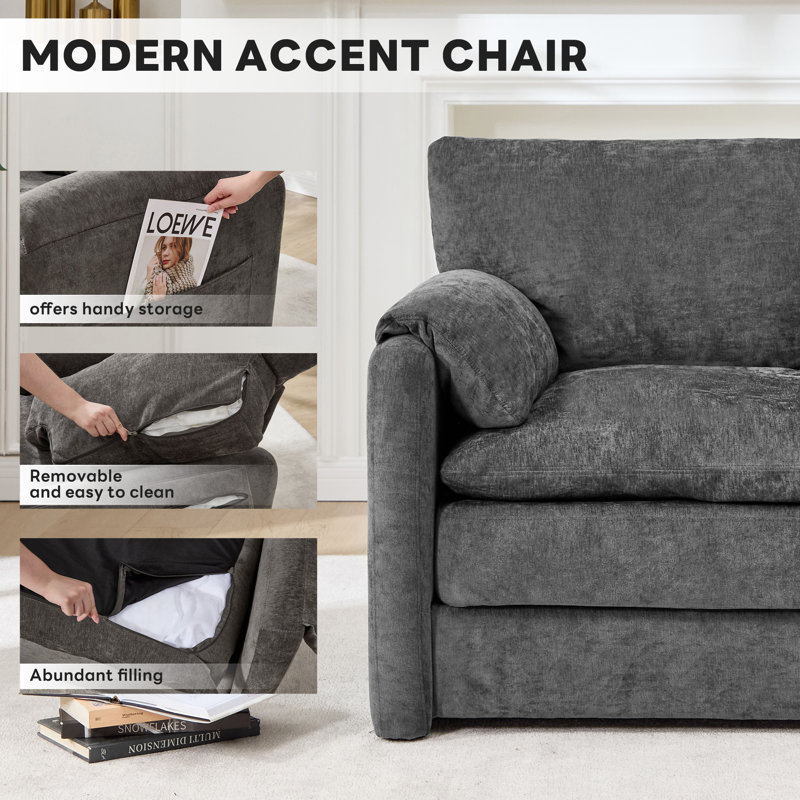 38.1'W Chenille Accent Chair Single Sofa Armchair For Living Room