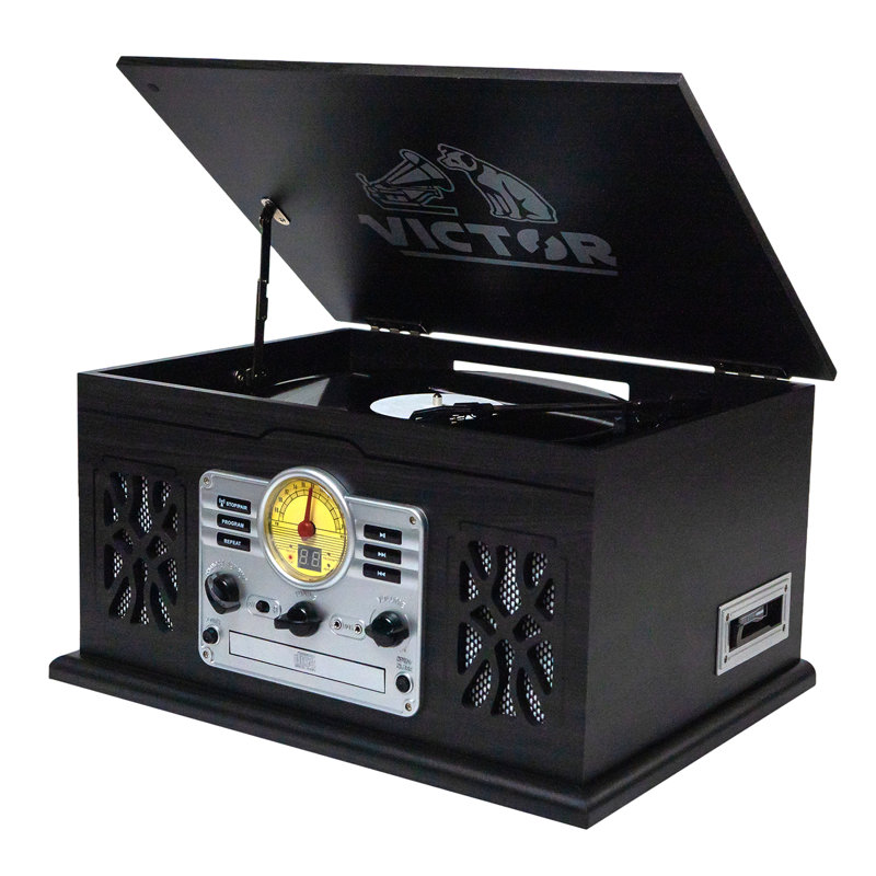Centre musical 7-en-1 avec tourne-disque Bluetooth et vinyle, Graphite