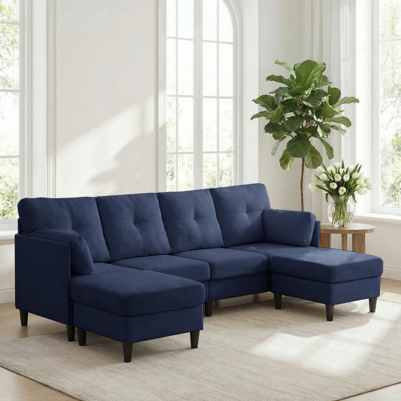 Canapé modulaire en velours côtelé 87 po avec accoudoirs, Bleu