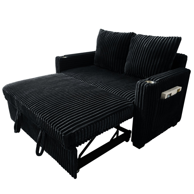 Lit inclinable de 53 pouces avec revêtement en velours côtelé et rembourrage en velours côtelé, ajustement à cinq dossiers, convient au salon de la chambre à coucher, style contemporain, 2 sièges, coussins moelleux, accoudoirs carrés, dossier lâche,