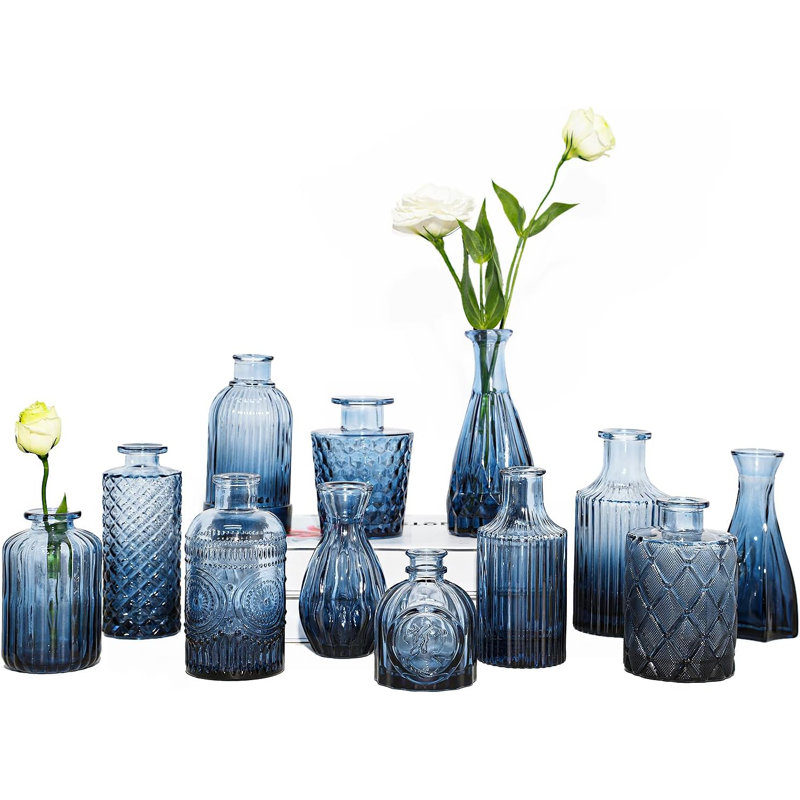 Ensemble de 12 vases en verre vert, Blue