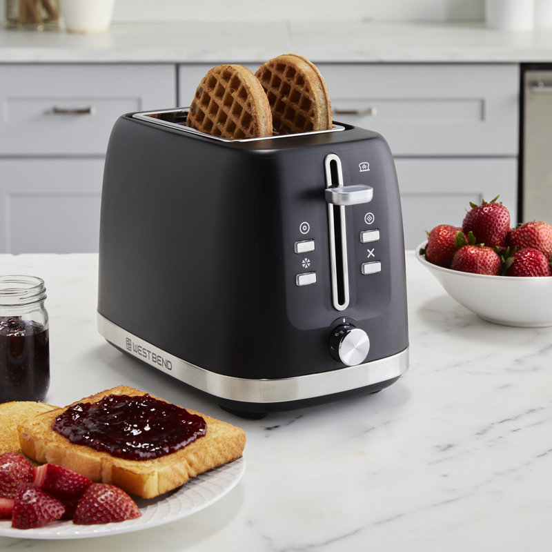 Black Stainless Steel 2-Slice Toaster with Wide Slots