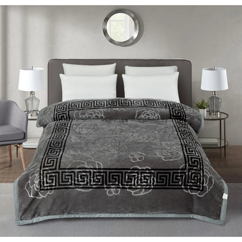 Machine Woven Throw Blanket, Grey Floral