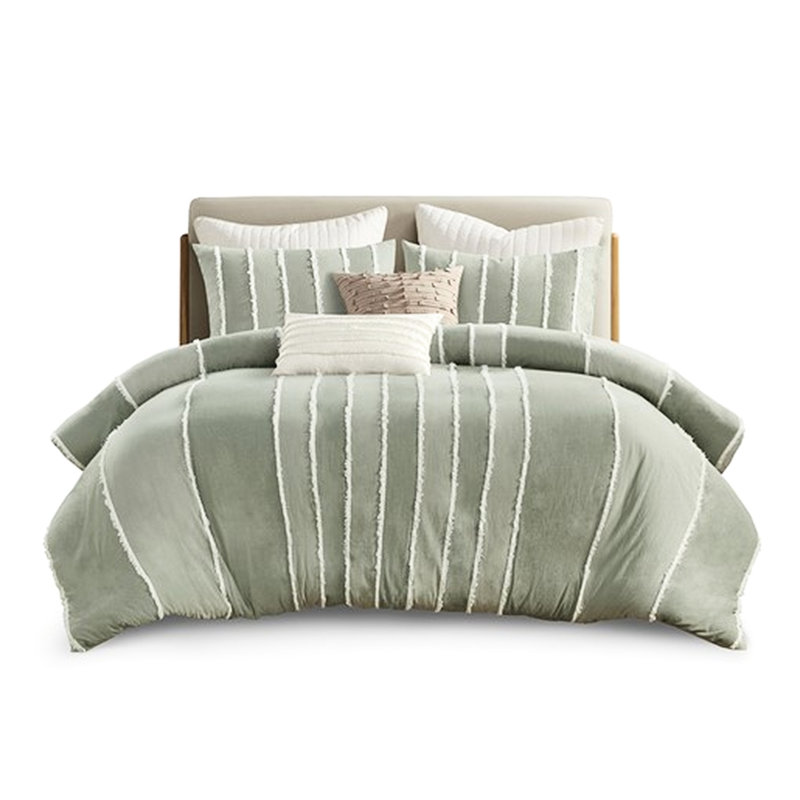 Housse de couette pour lit double / grand en coton 3 pièces - Rayures alternant avec un style bohémien contrastant