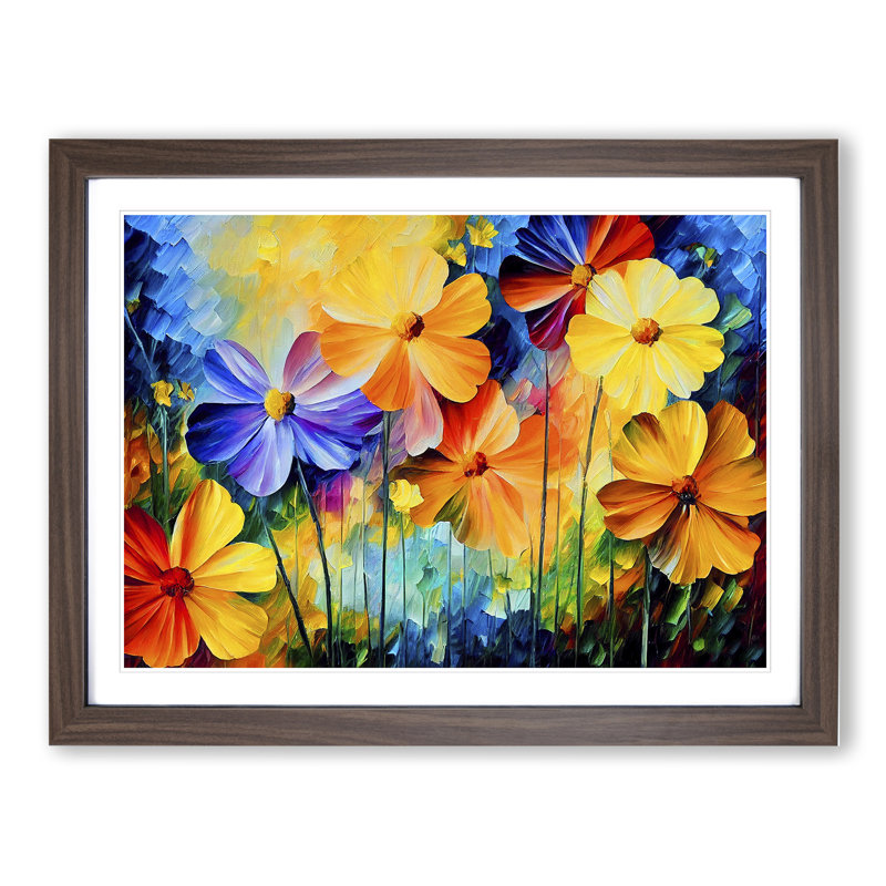 XH1022-6707X Painted Wildflowers Vol.1 Abstract - Single Picture Frame Print, Walnut, 46cm H x 64cm W x 2cm D