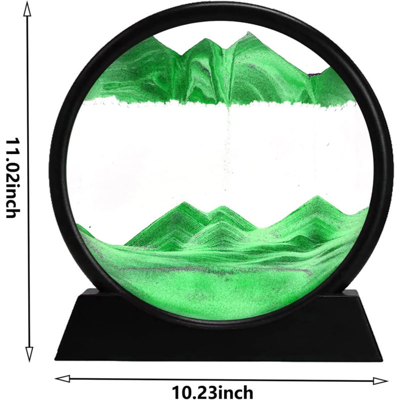 3D Dynamic Sand Art Liquid Motion, Moving Sand Art Picture Round Glass 3D Deep Sea Sandscape In Motion Display Flowing Sand Frame Relaxing Desktop Home Office Work Decor