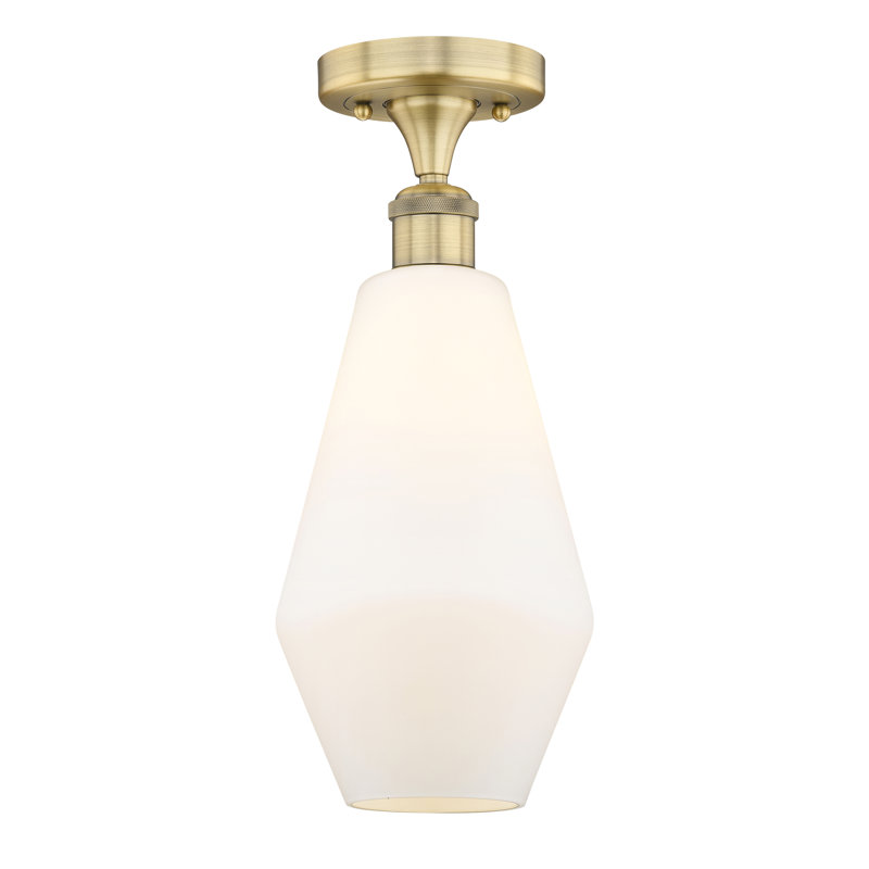 Amylea Glass Semi Flush Mount, Brushed Brass, Cased Matte White