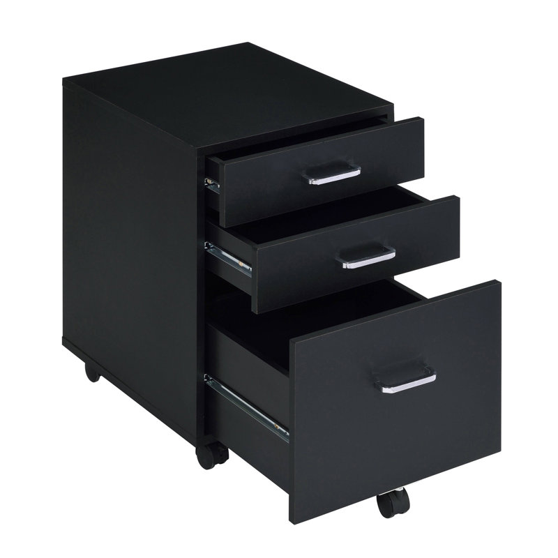 Black And Chrome 3-Drawer Rectangular File Cabinet