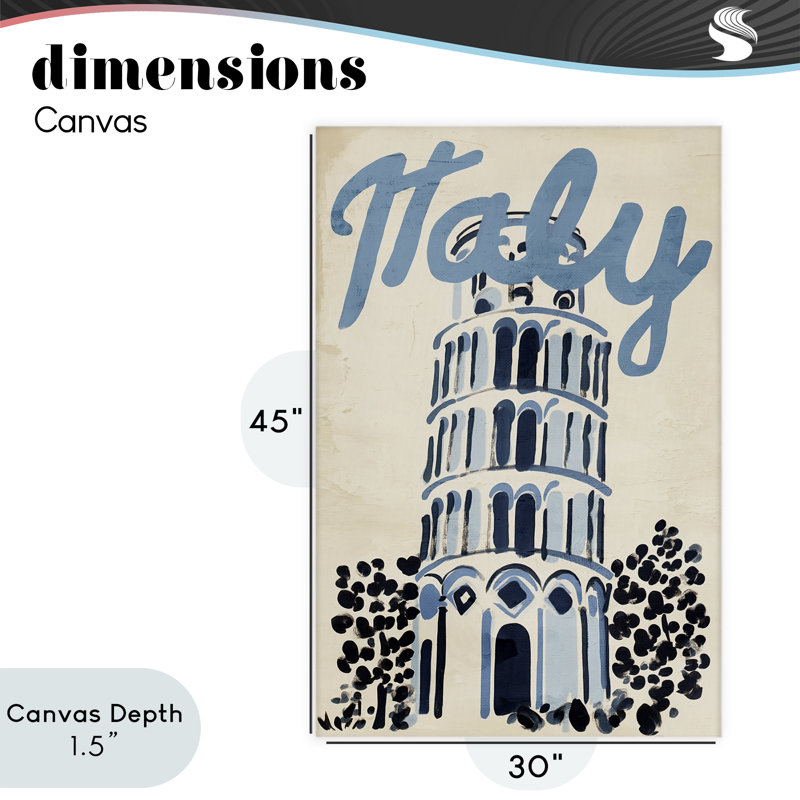 Toile de voyage bleue et beige en Italie, design par Annabelle Hall, H 45 po x l 30 po