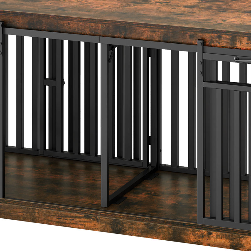 Archie & Oscar™ 71'' Double Dog Crate Furniture With Sliding Doors & Bowl, Brown