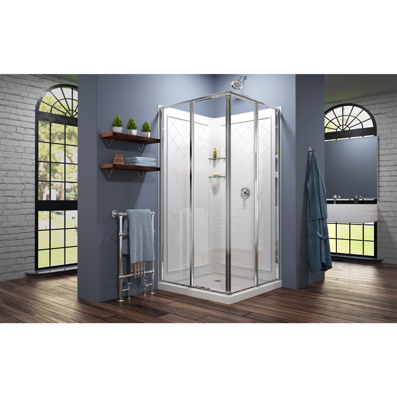 Cabine de douche carrée coulissante 36 po x 76,75 po avec base incluse Cornerview, Chrome