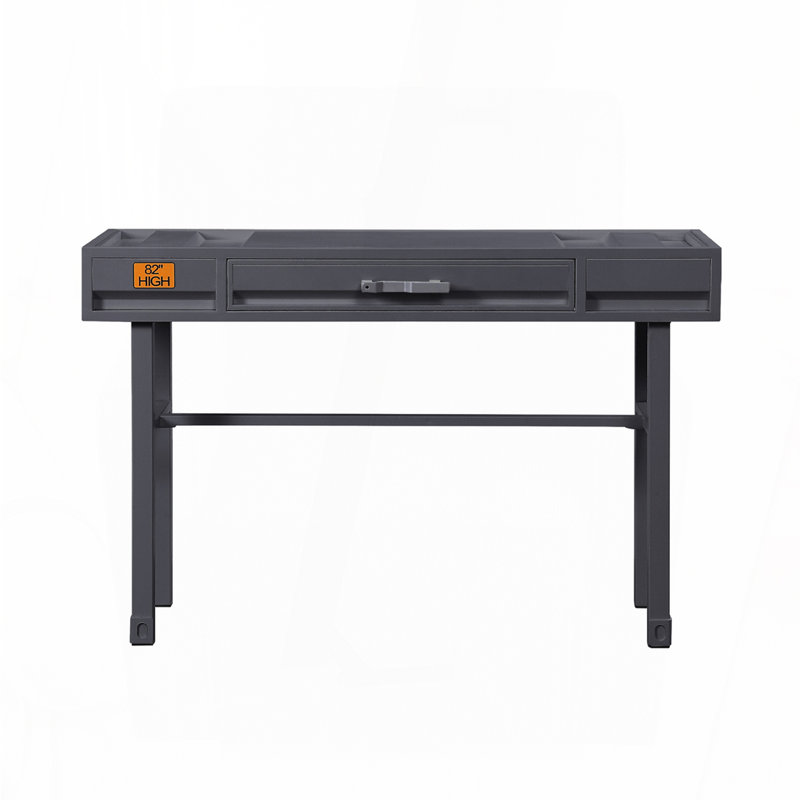 Metal Vanity Desk with One Drawer, Gunmetal, Gunmetal