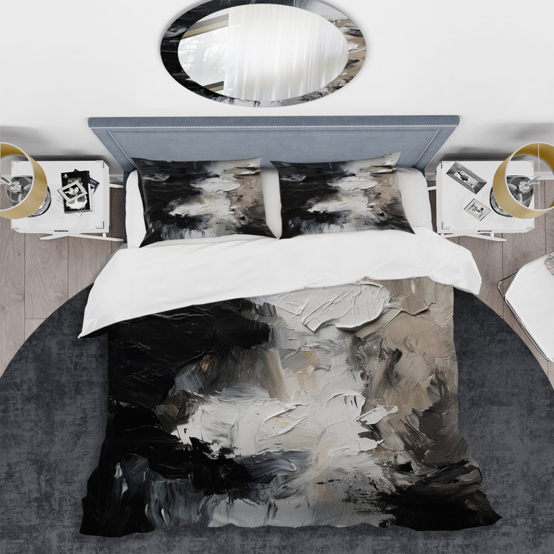 Ensemble de housse de couette en microfibre / polyester texturé noir, Housse de couette simple + 1 taie décorative stan