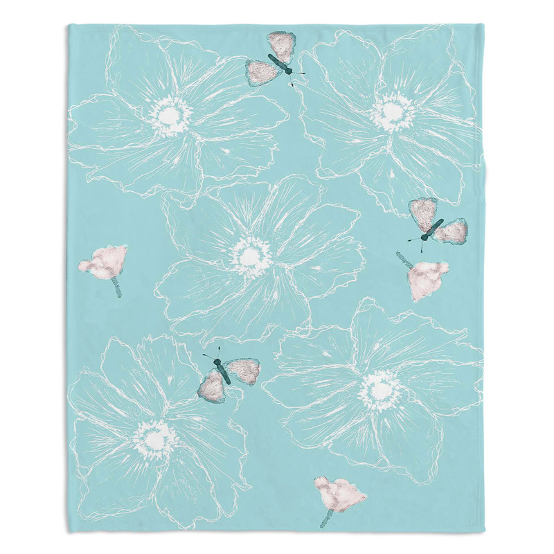 Couverture de sherpa turquoise doux papillon anemone, l 68 po x L 80 po