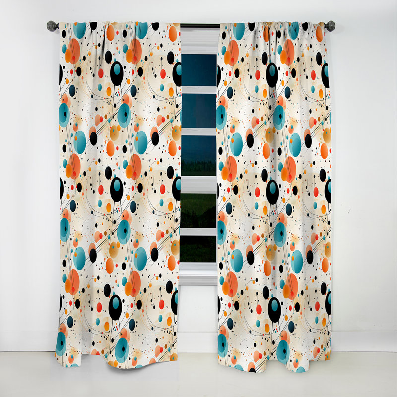 Motif à pois rétro Futurism - rideau abstrait - rideau occultant - 1 panneaux, L 52 po x L 84 po