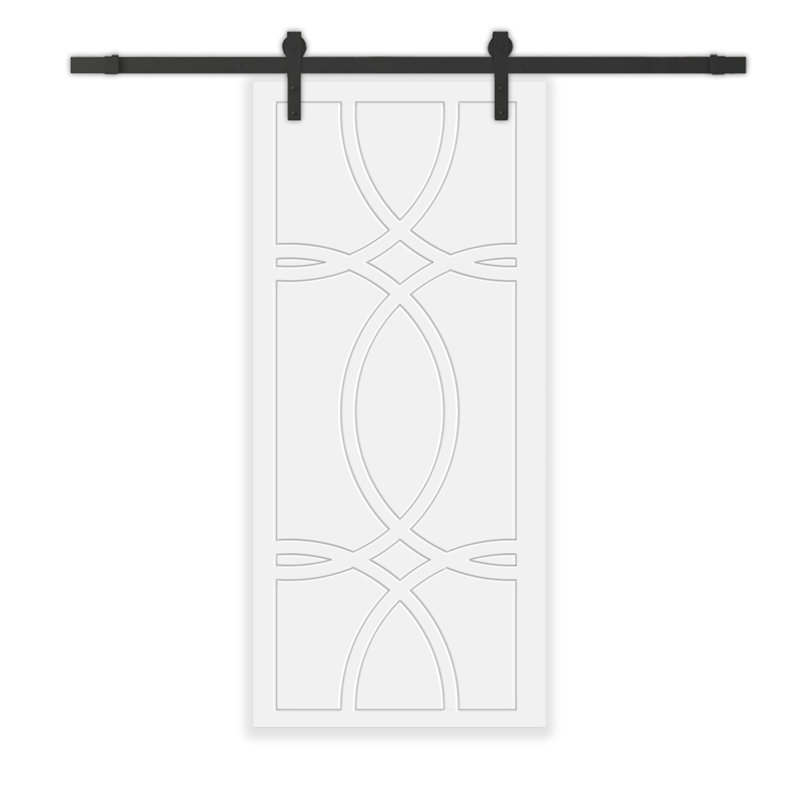Porte de grange lambrissée en bois manufacturé et en métal peint avec trousse de quincaillerie d'installation, 42 po x 84 po