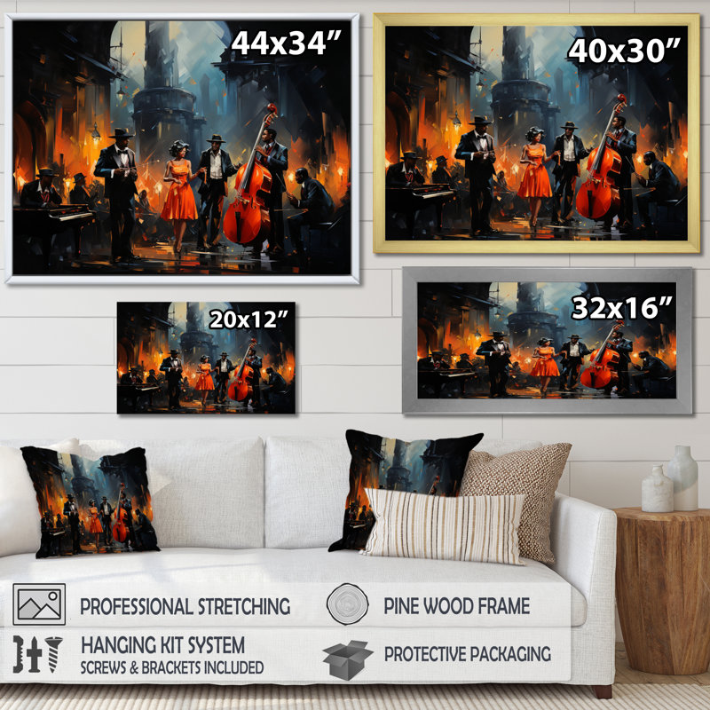 «Music In Harlems III» - Art africain sur toile, art mural, Toile tendue, H 34 po x l 44 po, Sans cadre