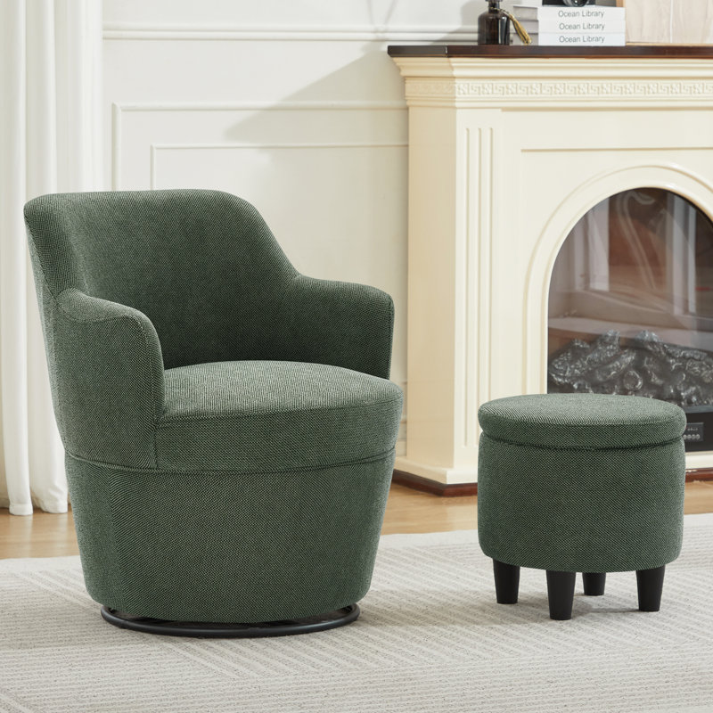 360 Modern Swivel Barrel Chair with Ottoman, Green
