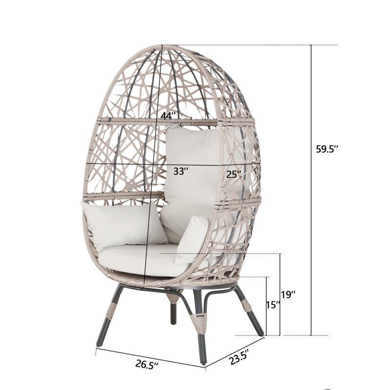 Egg-Shaped Beige Wicker Patio Chair with Cushions