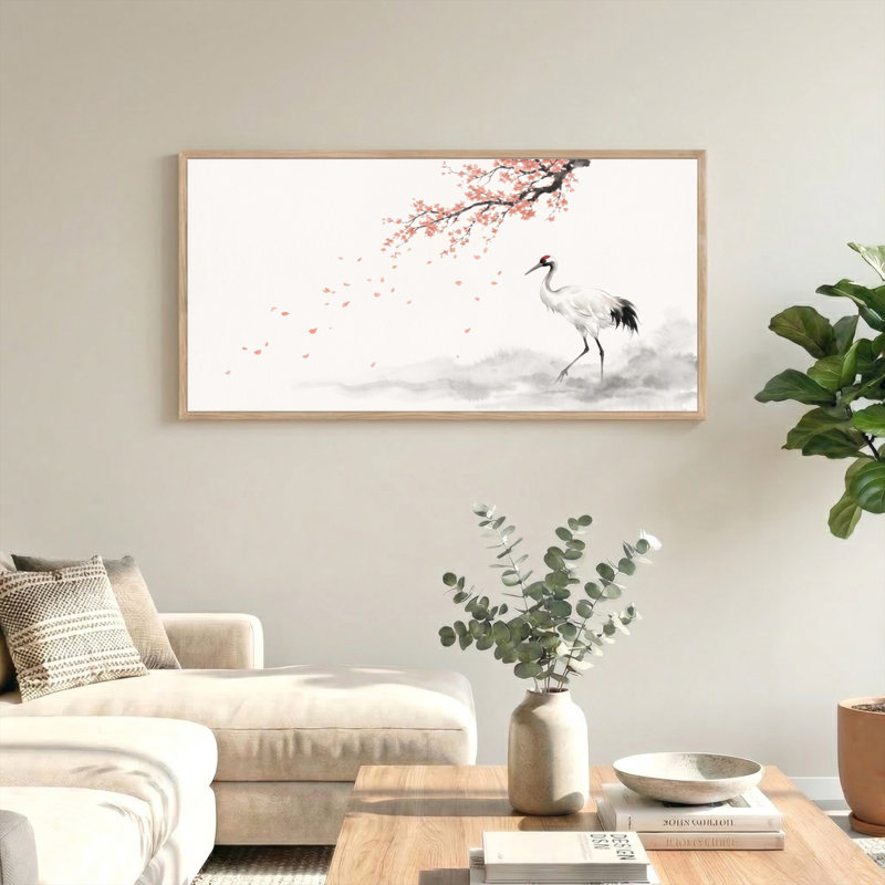 Ensemble de 1 tableau sur toile « Fleurs de grue », 40“W x 20”H, Naturel