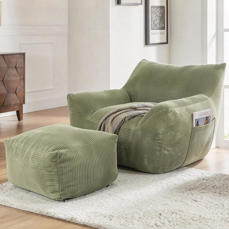 Fauteuil à billes pour adultes, très grand canapé-lit confortable pour chambre à coucher et dortoir, Velours côtelé vert
