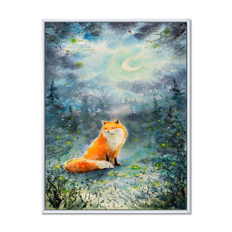 «Fox Over A Night Sky», reproduction sur toile flottante, Blanc, H 32 po x l 24 po x P 1 po