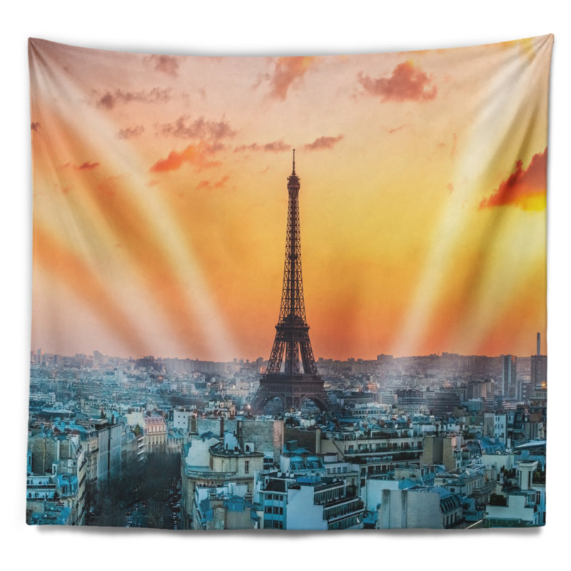 Tapisserie cityscape eiffel au soleil à paris, H 50 po x l 60 po