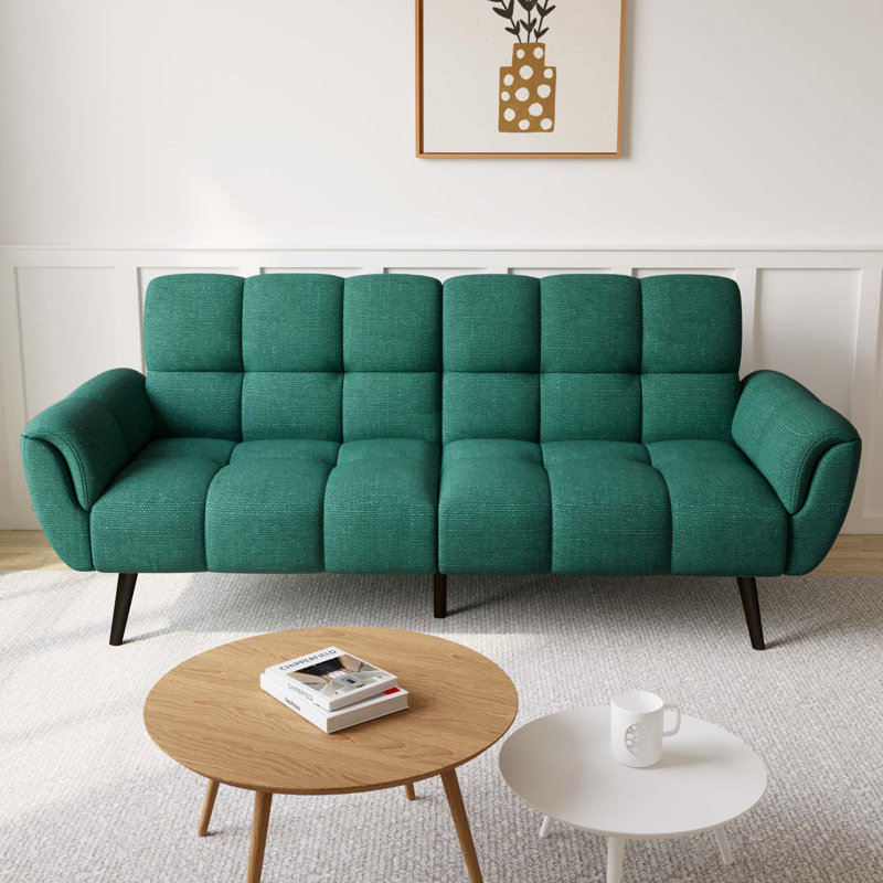 Canapé convertible moderne à accoudoirs évasés en lin 76,7 po Modern, Lin vert