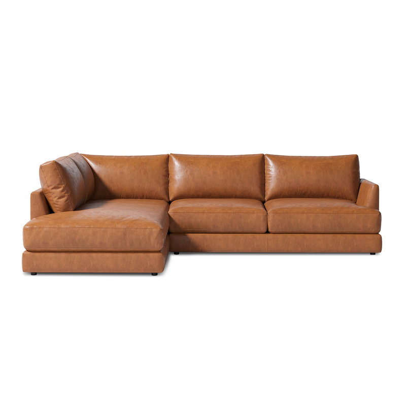 Serena Leather 2-Piece Bumper Chaise Sectional Sofa, Cognac, Left Hand Facing