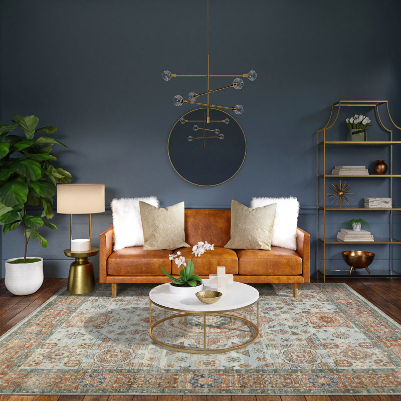 Wool Geometric Area Rug in Blue, Rectangle 10' x 14'