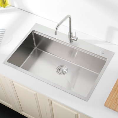 36"X22" Single Bowl Stainless Steel Sink, Overmount, Brushed Finish, With Drainage Basket And Roll-Out 36X22 Kitchen Colander Grid, Provides Spacious Interior
