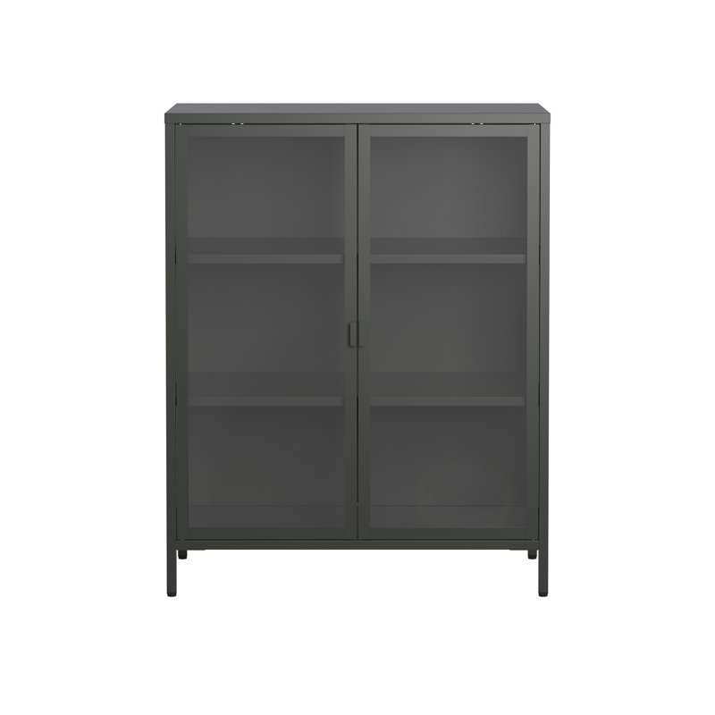Armoire de rangement noire en métal à deux portes avec portes transparentes 39,96 pouces Benzion