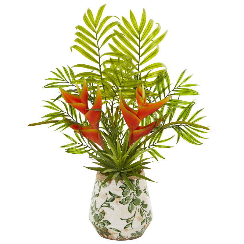 Heliconia artificielle et plante agave dans un vase décoratif décoratif