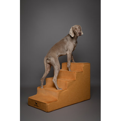 Dog Stairs, Dog Ramp for Bed Pet Stairs for High Bed, Design to Fit Small and Large Breeds, Durable 4 Pet Steps for Couch (35 Foam Density) Leather Collection