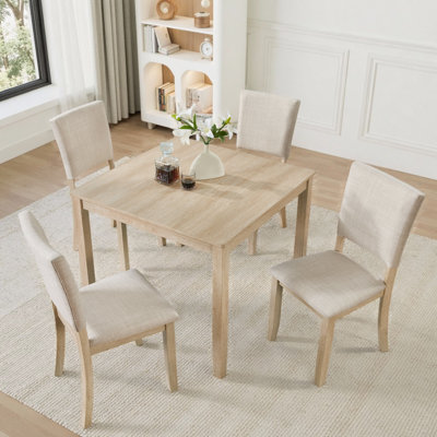 Square Modern Dining Table Set with 4 Upholstered Chairs, 5-Piece Wooden Kitchen Set for 4,330LBS Capacity??