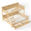 Lit superposé simple au-dessus de grand lit simple avec tiroirs de rangement, garde-corps courbé chic et tablettes de rangement latérales, cadre de lit superposé en bois massif avec échelle, pas de sommier tapissier nécessaire. Naturel-577803154