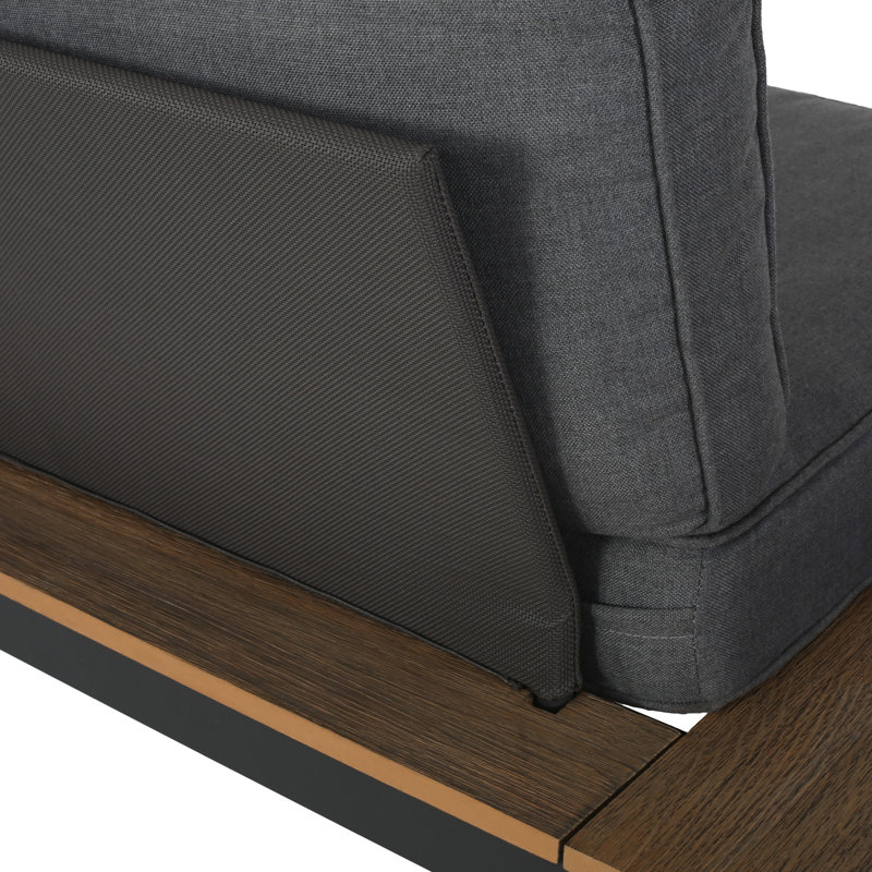 Seater On Left Side, Faux Wood Look, Aluminum Frame, Mesh Backrests For Comfortable Airflow, Weather - , Grey, 63.54 In Depth, 30.25 Width Flex, 27.16 Height, Depth