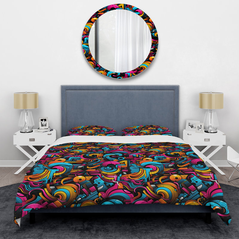 Ensemble de housse de couette Popart Neon Graffiti Fusion, Housse de couette pour très grand lit et 2 très