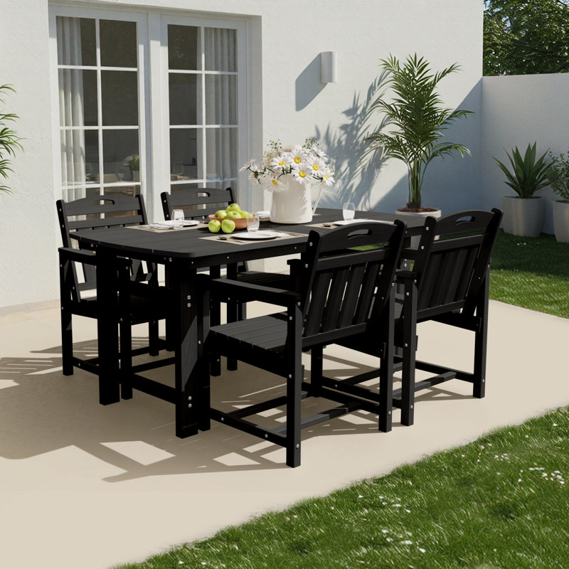  Table de salle à manger rectangulaire en PEHD pour l'extérieur avec trou pour parasol, Noir