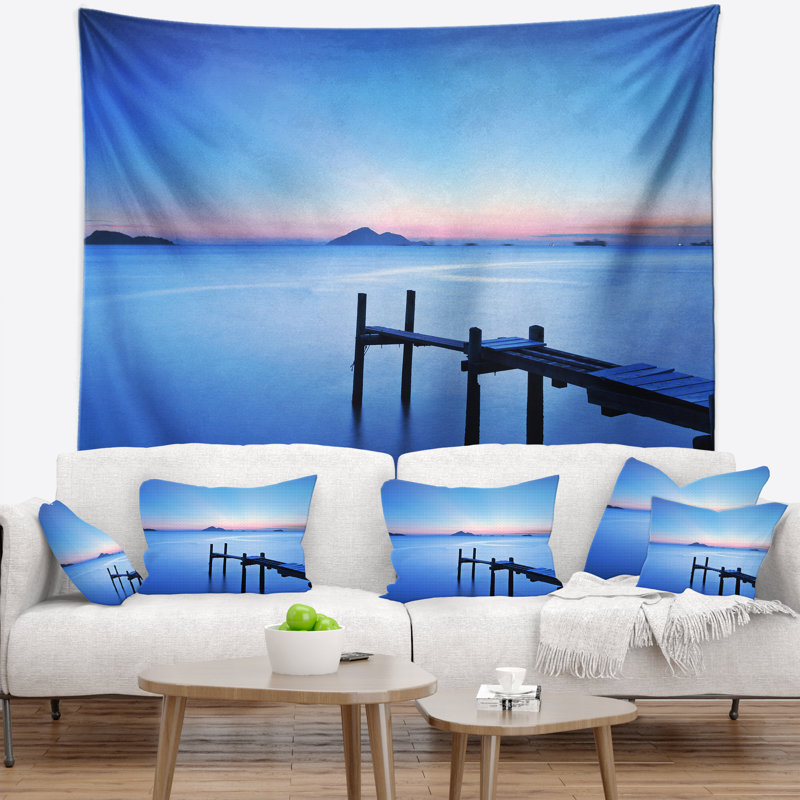 Jetée en bois Seascape avec tapisserie de mer bleue, H 50 po x l 60 po