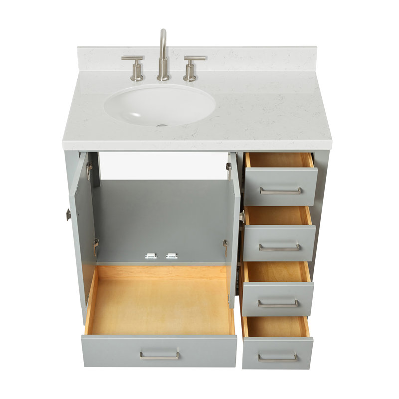  Meuble-lavabo simple 36 po avec comptoir en quartz 36 po, Left, Oval, Gris