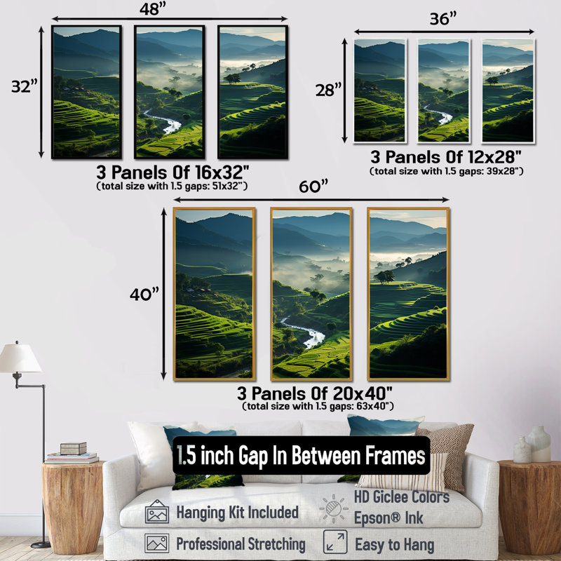 Shimmering Fields of China - Art mural Chine, Cadre flottant noir, H 28 po x l 36 po
